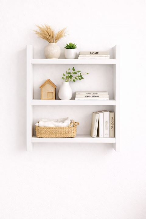 3'lü Duvar Rafı-Mutfak-Çok Amaçlı Raf-Beyaz 36x60x10