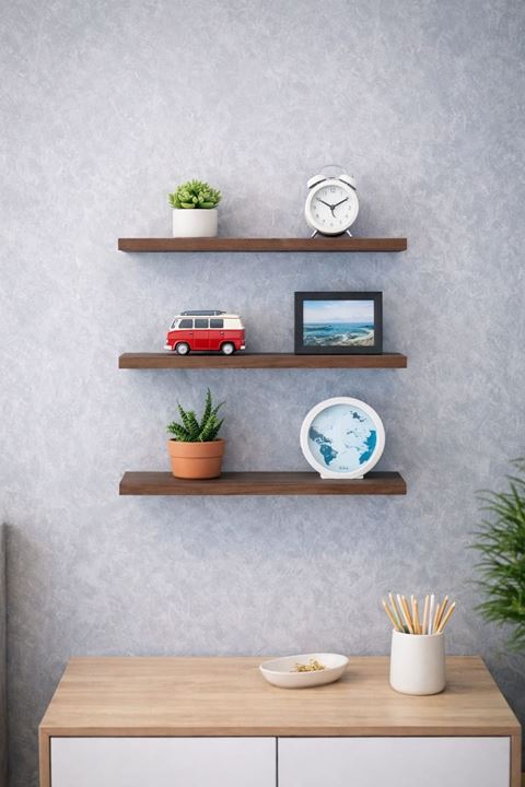 3'lü Uçan Duvar Rafı Set Gizli Raf- Barok 15x40