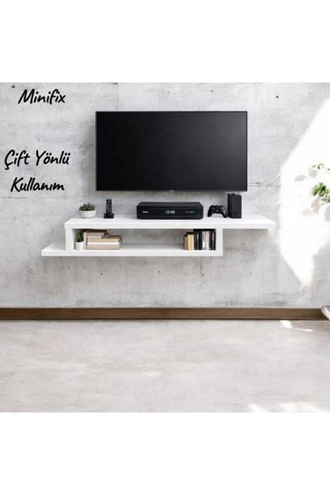 Dekoratif Raflı Duvar Tv Ünitesi  Z Raf Beyaz 130