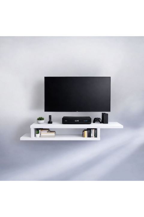 Dekoratif Raflı Duvar Tv Ünitesi  Z Raf Beyaz 130