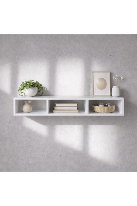 Dekoratif Raflı Duvar Tv Ünitesi  Üç Bölmeli Beyaz 130