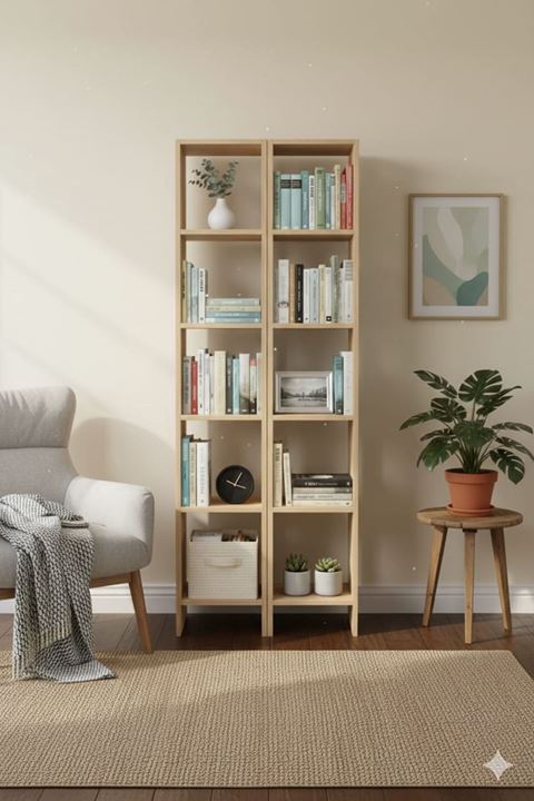 2'li 6 Raflı Dekoratif Kitaplık Atlantik Çam Kitaplık Ofis Kitaplığı Dolap Kitap Rafı