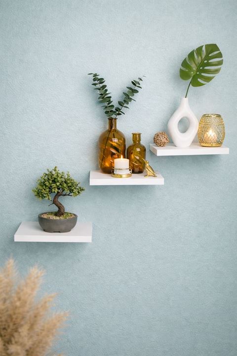 3'lü Uçan Duvar Rafı Set Gizli Raf- Beyaz 15x15