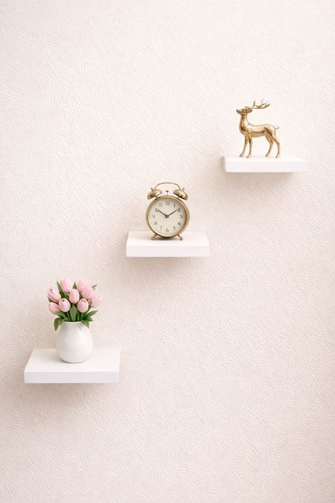 3'lü Uçan Duvar Rafı Set Gizli Raf- Beyaz 15x15