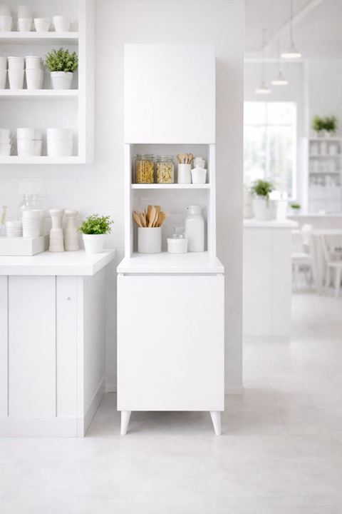  Yeni Nesil Çok Amaçlı Dolap 2 Kapaklı Kiler Mutfak Dolabı - Kahve Köşesi -Beyaz