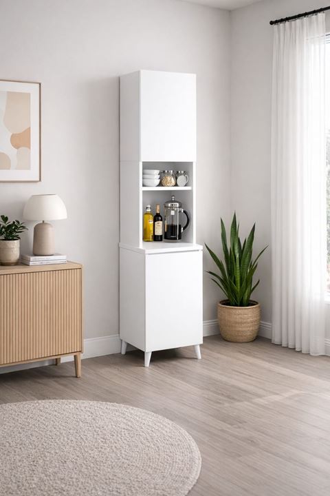  Yeni Nesil Çok Amaçlı Dolap 2 Kapaklı Kiler Mutfak Dolabı - Kahve Köşesi -Beyaz