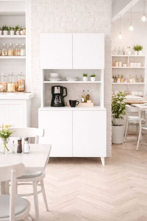  Yeni Nesil Çok Amaçlı Dolap 4 Kapaklı Kiler Mutfak Dolabı - Kahve Köşesi-Beyaz