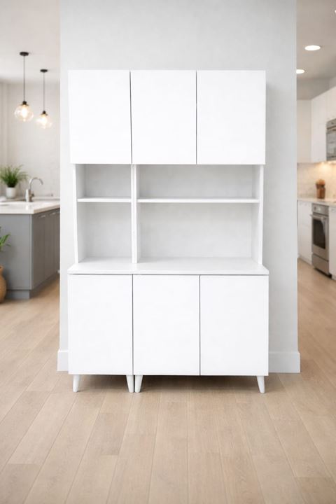  Yeni Nesil Çok Amaçlı Dolap 6 Kapaklı Kiler Mutfak Dolabı - Kahve Köşesi-Beyaz