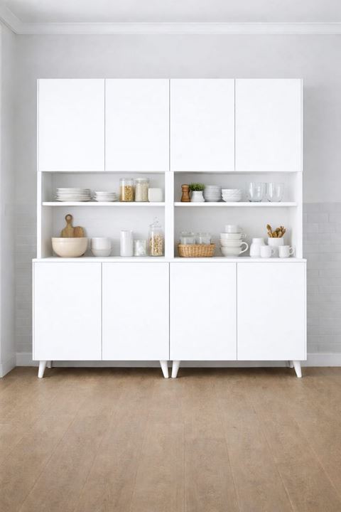  Yeni Nesil Çok Amaçlı Dolap 8 Kapaklı Kiler Mutfak Dolabı - Kahve Köşesi-Beyaz