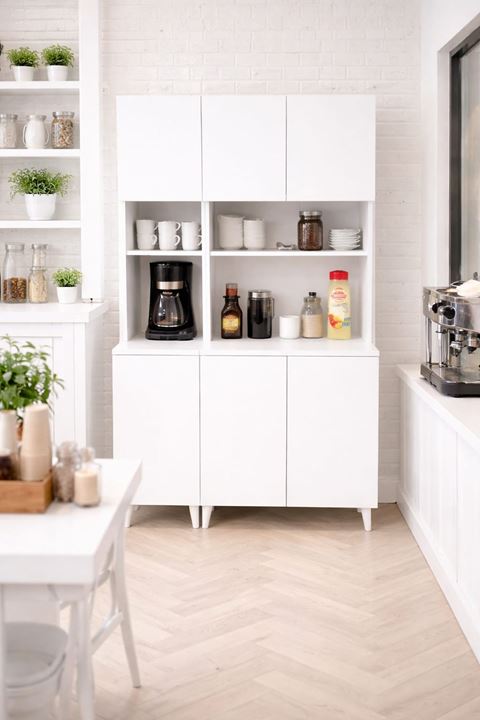  Yeni Nesil Çok Amaçlı Dolap 6 Kapaklı Kiler Mutfak Dolabı - Kahve Köşesi-Beyaz