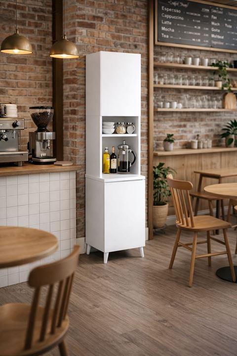  Yeni Nesil Çok Amaçlı Dolap 2 Kapaklı Kiler Mutfak Dolabı - Kahve Köşesi - Beyaz