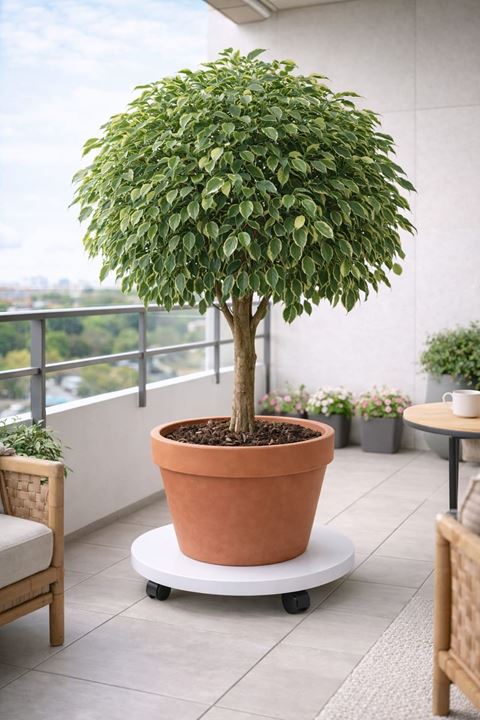 Yuvarlak MDF Saksı Altlığı Damacana Tüp Tekerlekli Saksı Sehpası