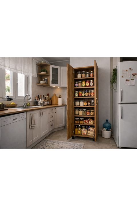 8 Raflı Çok Amaçlı Dolap - Erzak Dolabı-Ayakkabılık Atlantik Çam 