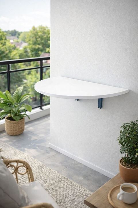 Açılır Kapanır Çalışma Masası Mutfak Masası Katlanır Duvar Masası YARIM DAİRE-BEYAZ