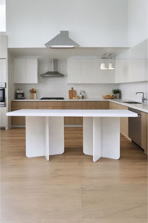 Dikdörtgen Salon Yemek Masası Kare Ayak 36mm Kalın Kenarlı - Beyaz