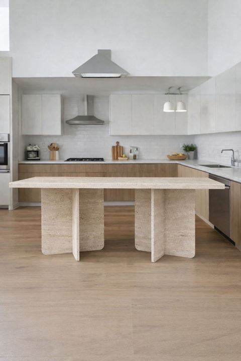 Dikdörtgen Salon Yemek Masası Kare Ayak 36mm Kalın Kenarlı -Traverten