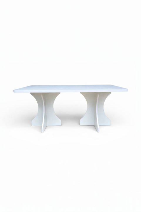 Dikdörtgen Salon Yemek Masası Kemer Ayak - 36mm Kalın Kenarlı 180x90-Beyaz