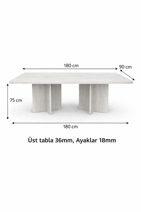 Dikdörtgen Salon Yemek Masası Kemer Ayak - 36mm Kalın Kenarlı 180x90-Afrika Ceviz