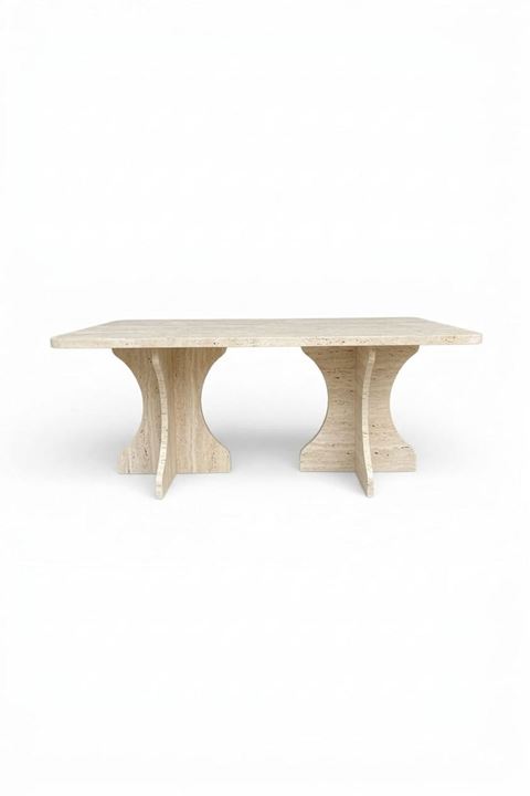 Dikdörtgen Salon Yemek Masası Kemer Ayak - 36mm Kalın Kenarlı 180x90-Traverten