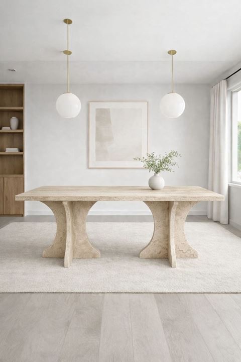 Dikdörtgen Salon Yemek Masası Kemer Ayak - 36mm Kalın Kenarlı 180x90-Traverten