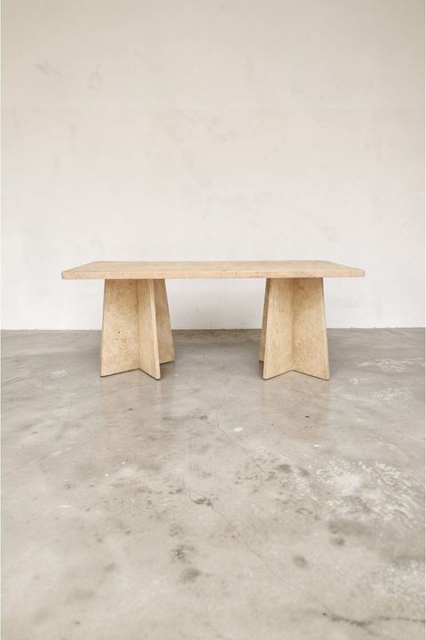 Dikdörtgen Salon Yemek Masası Mantar Ayak - 36mm Kalın Kenarlı - Traverten