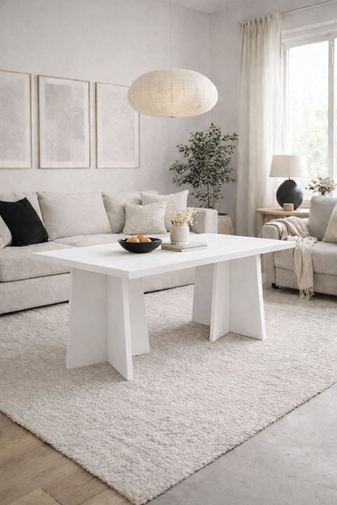 Dikdörtgen Salon Yemek Masası Mantar Ayak - 36mm Kalın Kenarlı 180x90-Beyaz