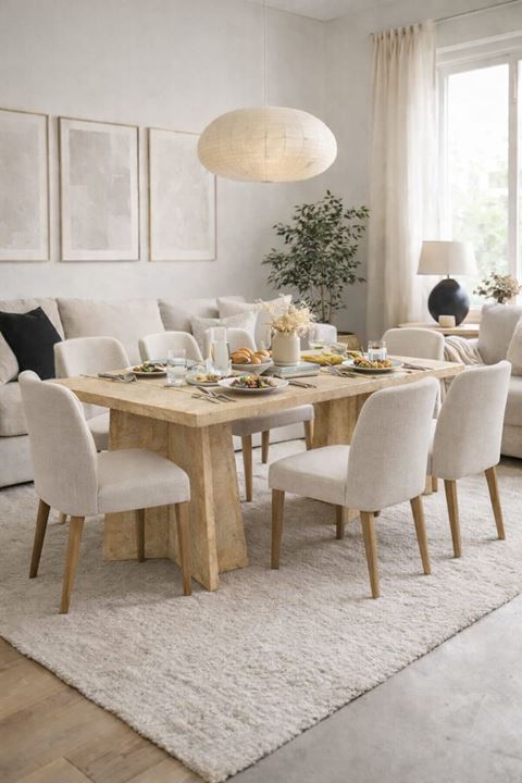 Dikdörtgen Salon Yemek Masası Mantar Ayak - 36mm Kalın Kenarlı 180x90-Traverten