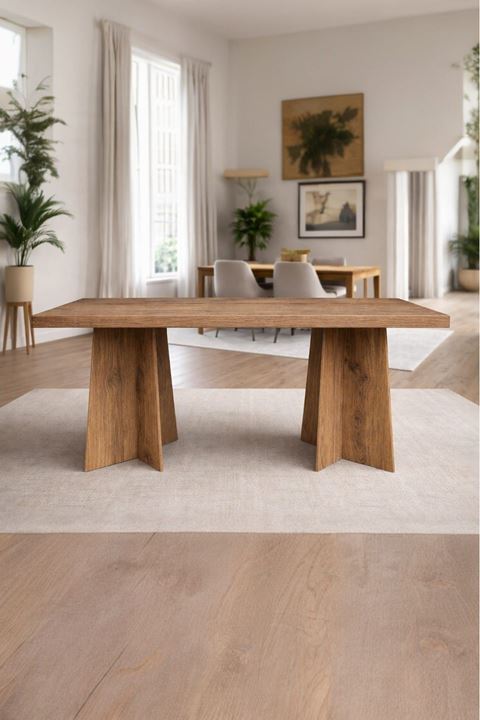 Dikdörtgen Salon Yemek Masası Mantar Ayak - 36mm Kalın Kenarlı 180x90-Afrika Ceviz
