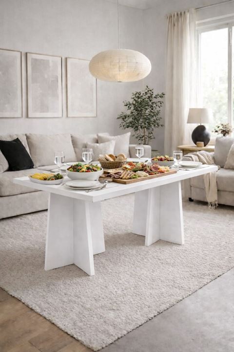 Dikdörtgen Salon Yemek Masası Mantar Ayak - 36mm Kalın Kenarlı 160x90-Beyaz