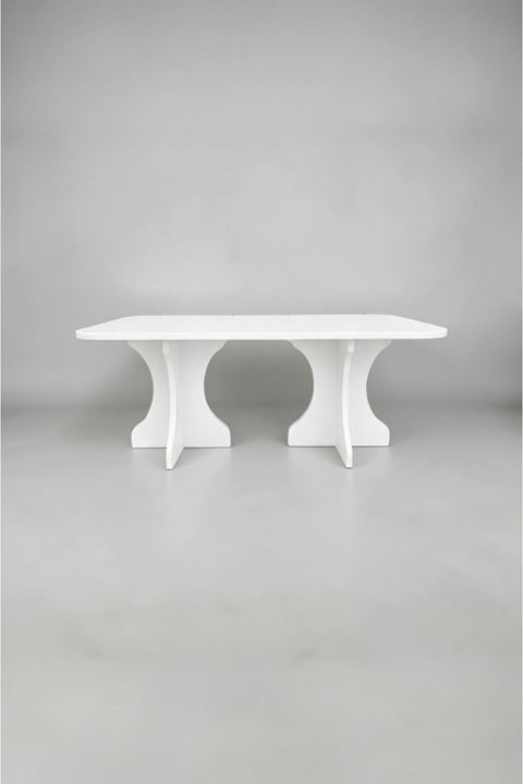 Dikdörtgen Salon Yemek Masası Kemer Ayak - 36mm Kalın Kenarlı 160x90-Beyaz