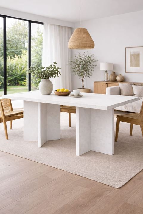 Dikdörtgen Salon Yemek Masası Kare Ayak 36mm Kalın Kenarlı 160x90-Beyaz