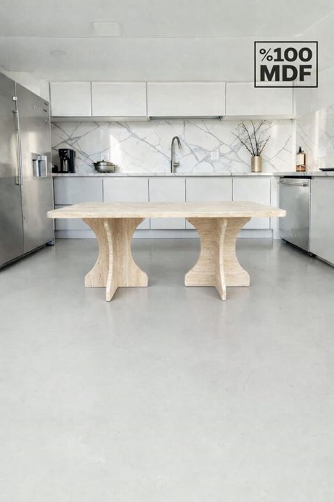 Dikdörtgen Salon Yemek Masası Kemer Ayak - 36mm Kalın Kenarlı 160x90-Traverten