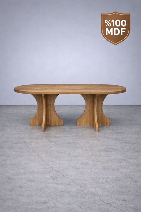 Oval Salon Yemek Masası Kemer Ayak 36mm Kalın Kenarlı -Afrika Ceviz