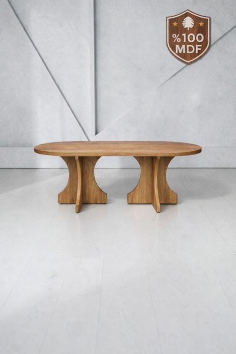 Oval Salon Yemek Masası Kemer Ayak 36mm Kalın Kenarlı -180x90-Afrika Ceviz