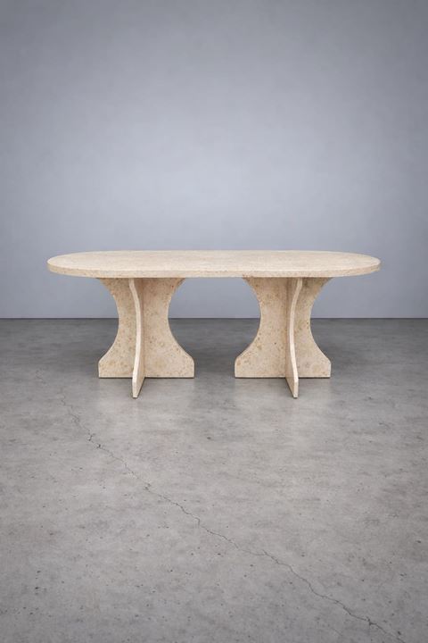 Oval Salon Yemek Masası Kemer Ayak 36mm Kalın Kenarlı 180x90-Traverten