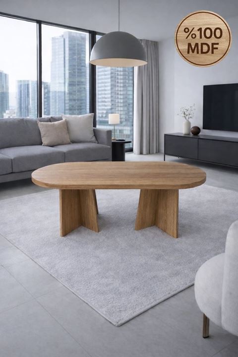 Oval Salon Yemek Masası Mantar Ayak 36mm Kalın Kenarlı -Afrika Ceviz