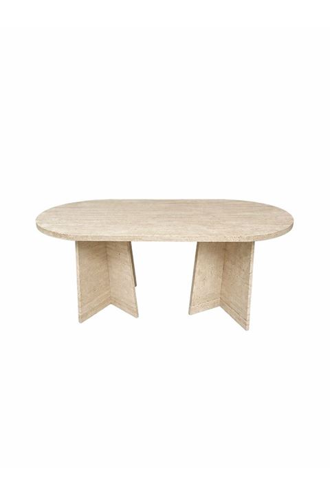 Oval Salon Yemek Masası Mantar Ayak 36mm Kalın Kenarlı -Traverten