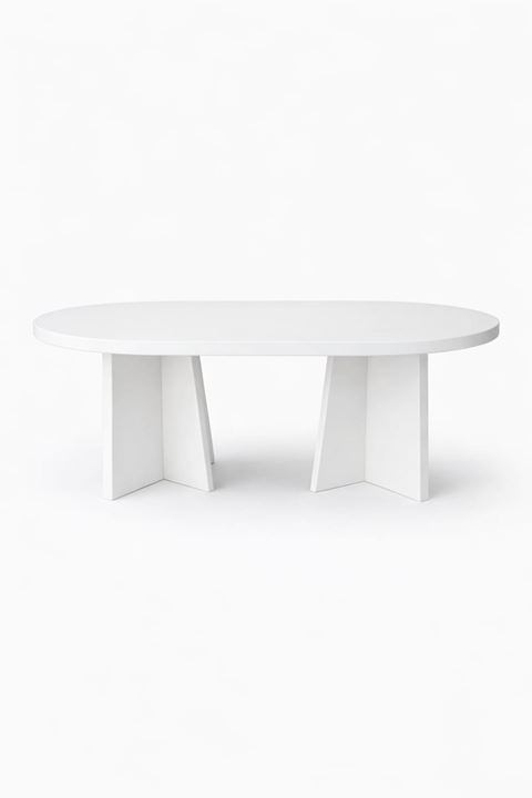 Oval Salon Yemek Masası Mantar Ayak 36mm Kalın Kenarlı 160x90 -Beyaz