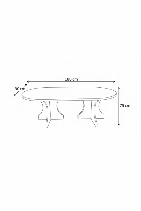 Oval Salon Yemek Masası Kare Ayak 36mm Kalın Kenarlı 180X90 -Traverten