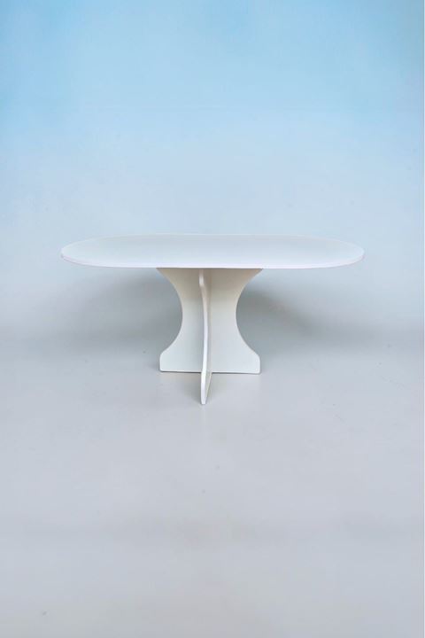 Oval Salon Yemek Masası Kemer Tek Ayak 160x90 -Beyaz