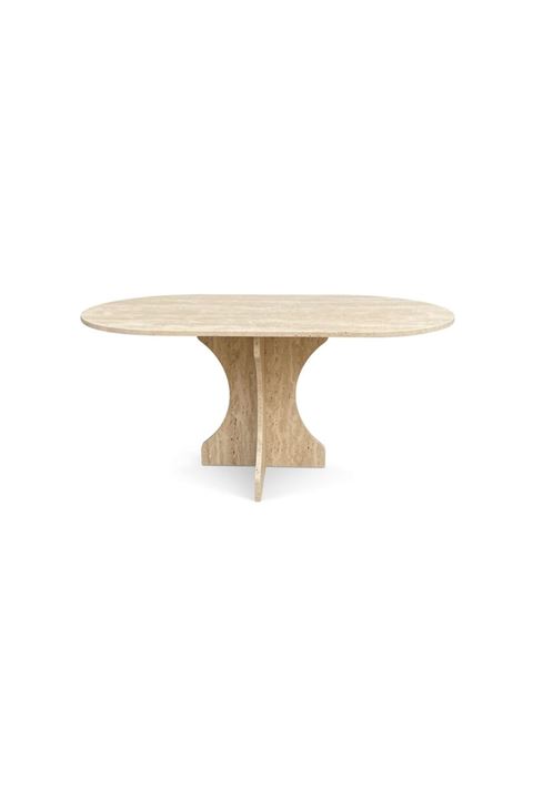 Oval Salon Yemek Masası Kemer Tek Ayak 160x90-Traverten