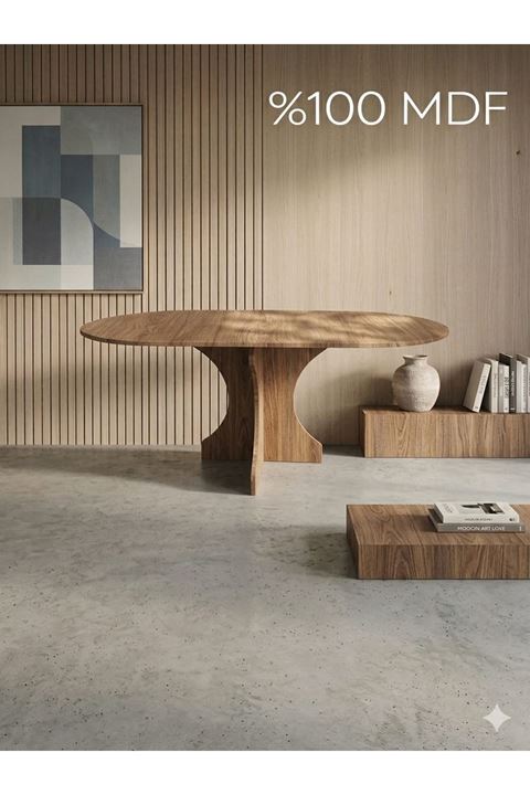 Oval Salon Yemek Masası Kemer Tek Ayak-160x90-Afrika Ceviz