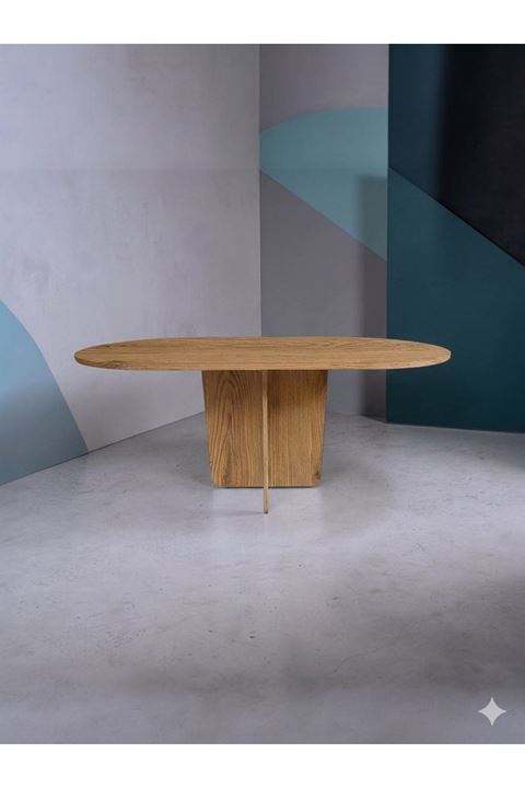 Oval Salon Yemek Masası Kare Tek Ayak-160x90-Afrika Ceviz