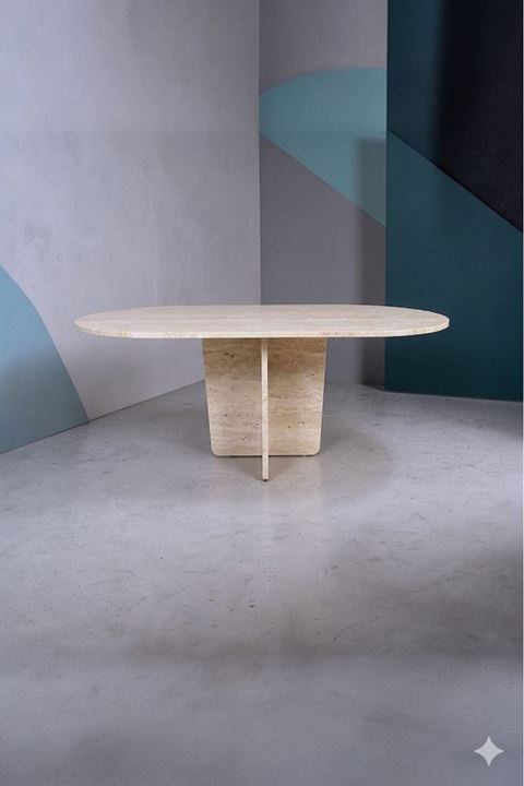 Oval Salon Yemek Masası Kare Tek Ayak 160x90-Traverten