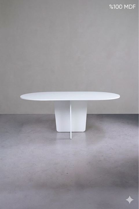 Oval Salon Yemek Masası Kare Tek Ayak 160x90 -Beyaz