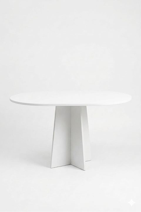 Oval Salon Yemek Masası Mantar Tek Ayak 160x90 -Beyaz