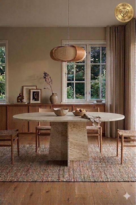 Oval Salon Yemek Masası Mantar Tek Ayak 160x90-Traverten