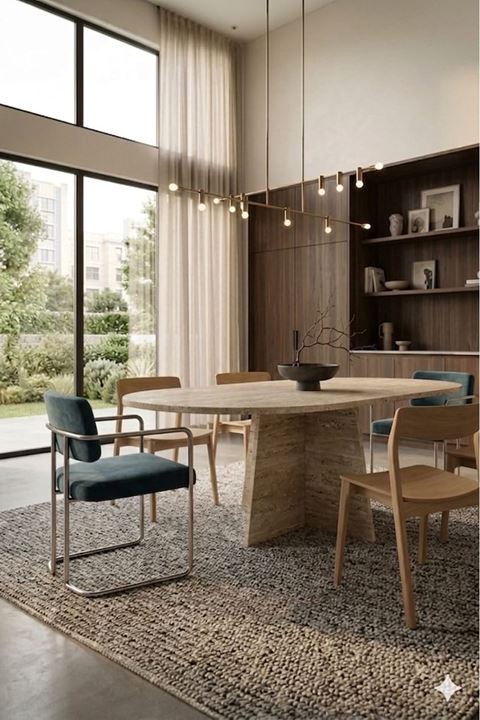 Oval Salon Yemek Masası Mantar Tek Ayak 160x90-Traverten