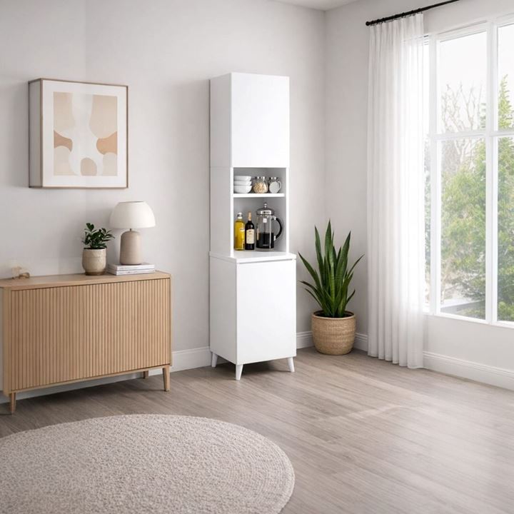  Yeni Nesil Çok Amaçlı Dolap 2 Kapaklı Kiler Mutfak Dolabı - Kahve Köşesi -Beyaz