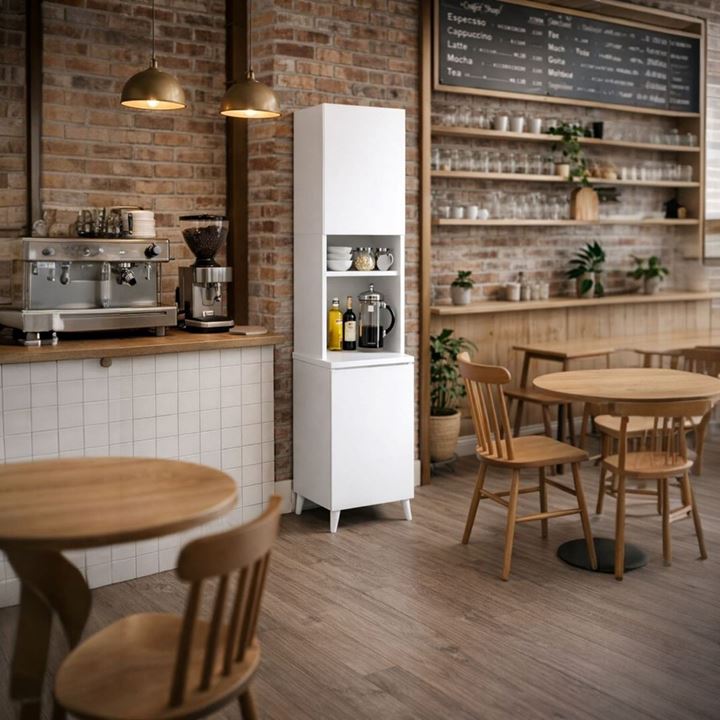  Yeni Nesil Çok Amaçlı Dolap 2 Kapaklı Kiler Mutfak Dolabı - Kahve Köşesi -Beyaz